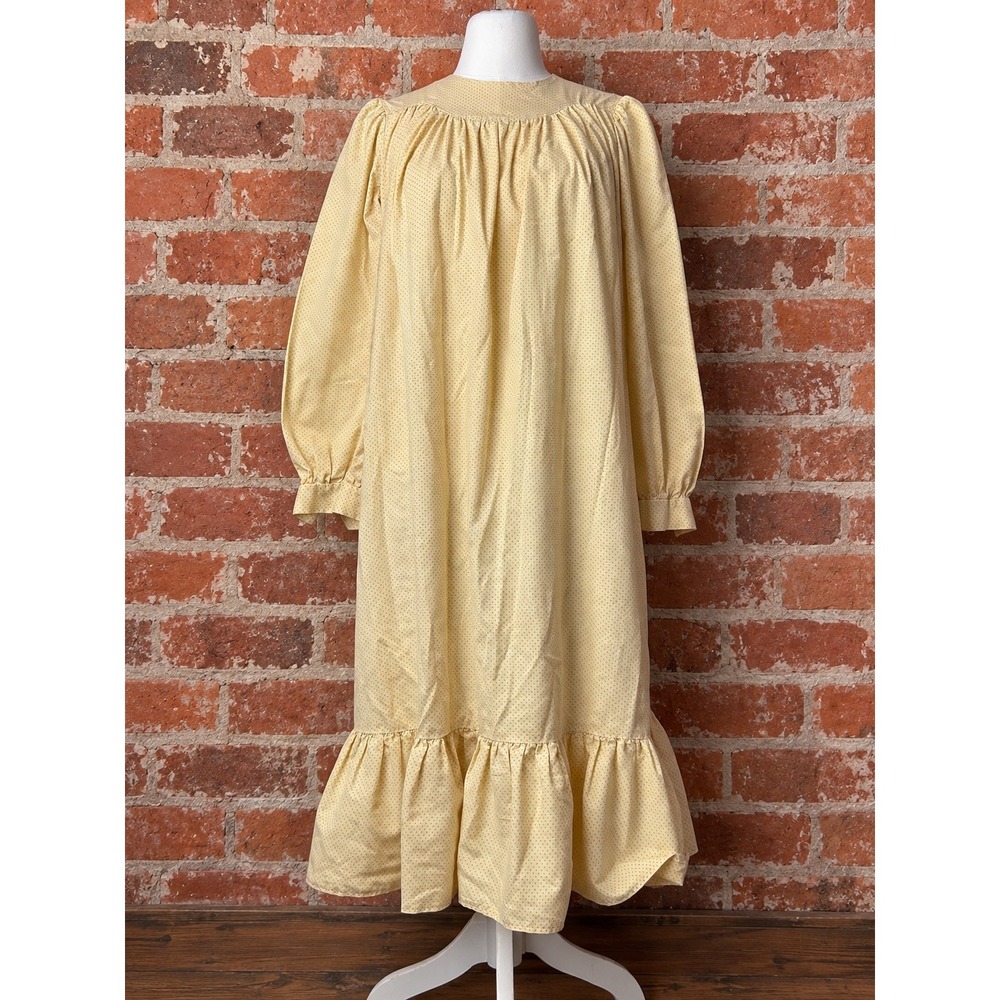 Vintage Yellow Polka Dot Prairie Dress Puff Sleeve Cottagecore Retro Boho